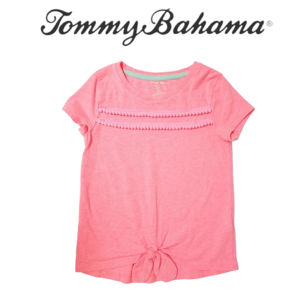 Tommy Bahama Neon Coral Pink Short Sleeve Knot Front Shirt M 5-6